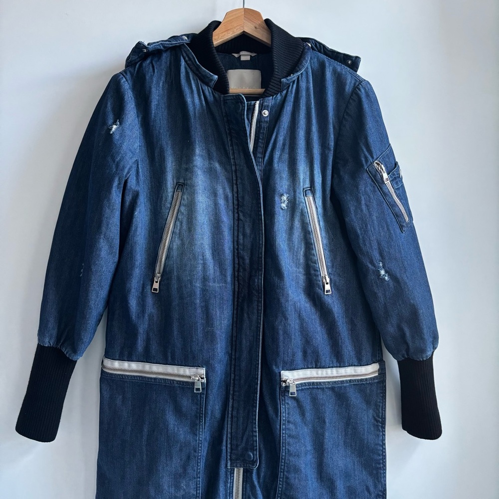 Soia & Kyo Reese Hooded Coat Jacket Blue Denim Coat Size XXS/2 Can Fits to Small - Picture 4 of 17